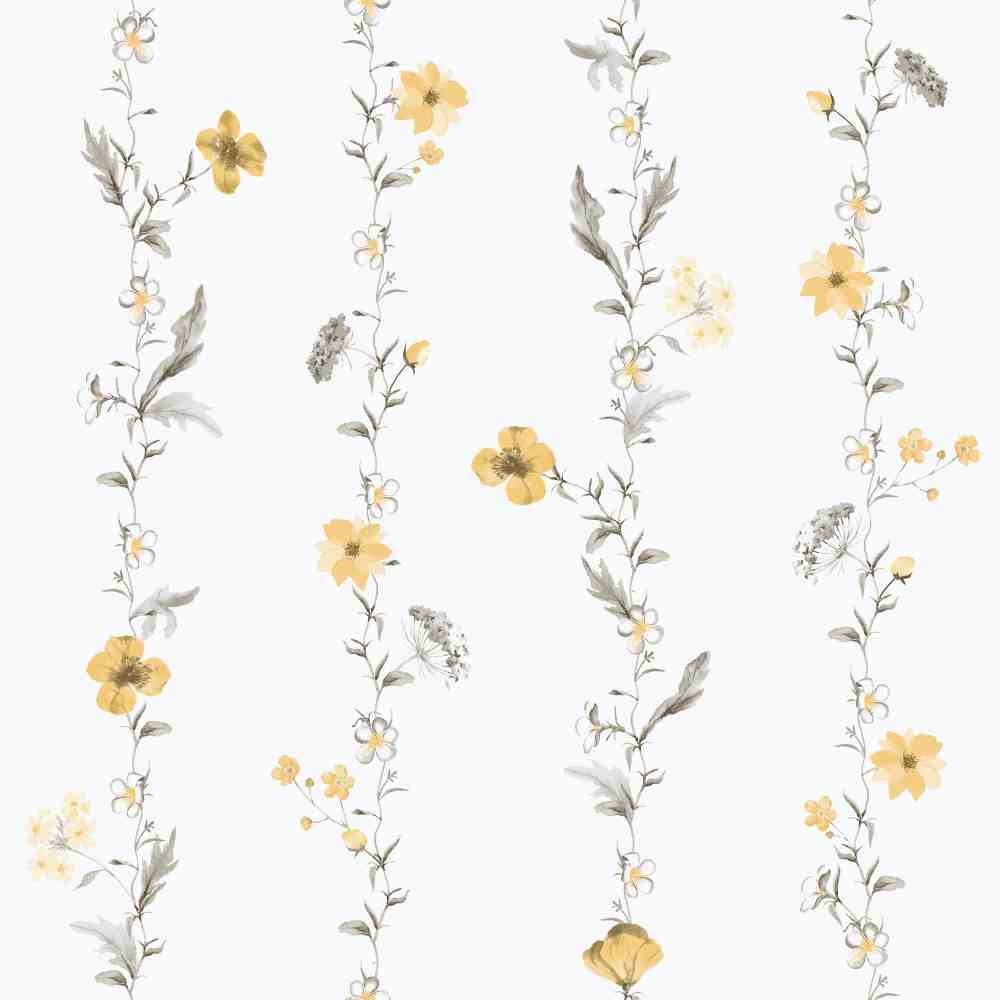 (alt="Papel pintado Tira de flores amarillo")