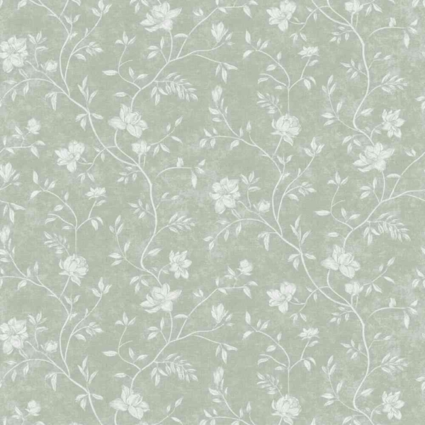 Papel pintado de flores con fondo verde