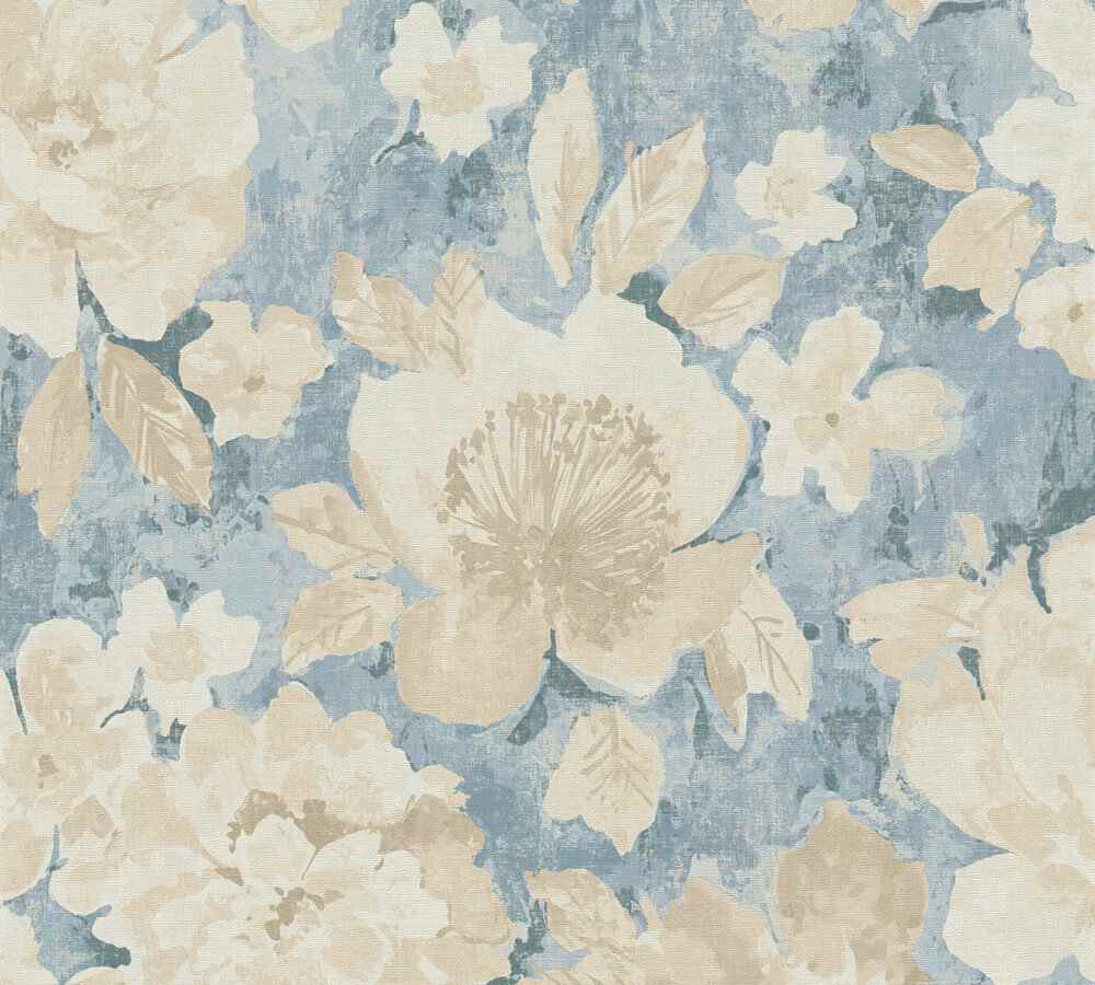 papel pintado tonos beige y azul