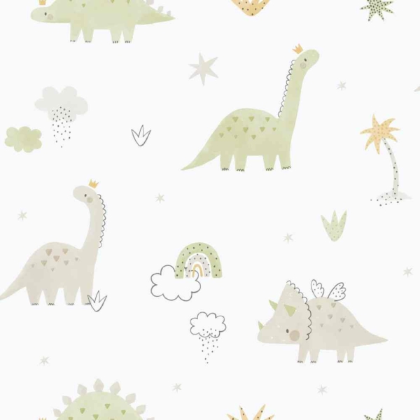 Papel pintado Dinos Tonos Verdes y Beiges