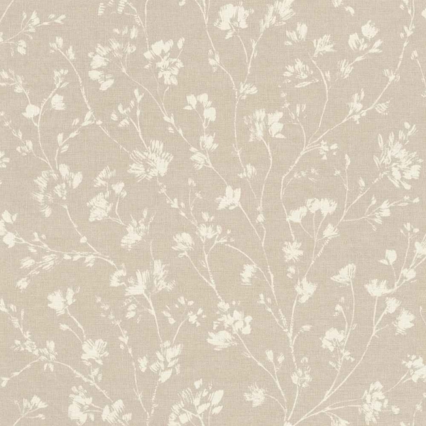 Papel pintado fondo beige flores blancas