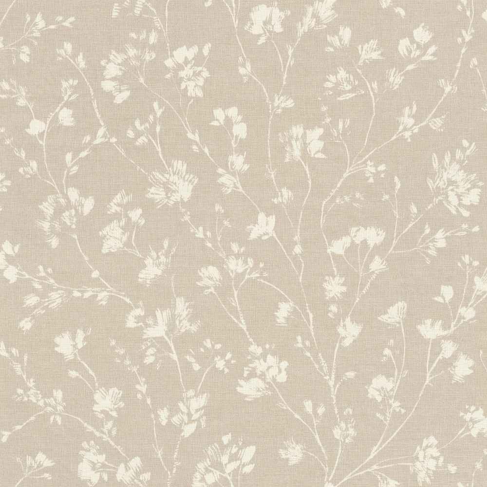 Papel pintado fondo beige flores blancas