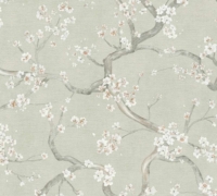 Papel pintado Cherry Trees fondo verde pastel