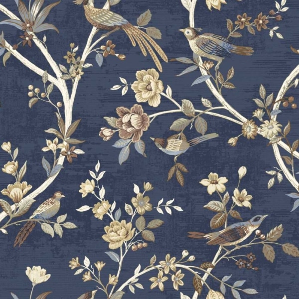 Papel Pintado Pájaros Fondo Azul Oscuro