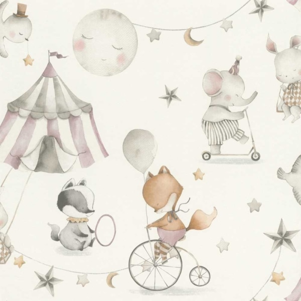 Papel Pintado Circo Animales Fondo Blanco