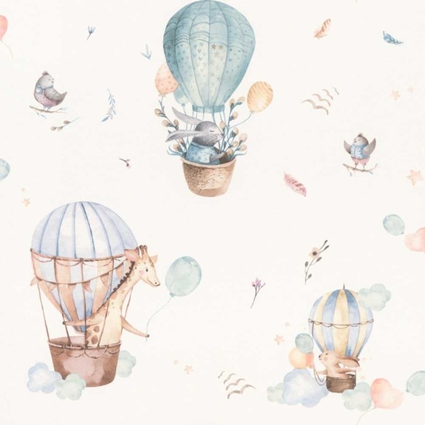 Papel Pintado Globlos Con Animales Azules