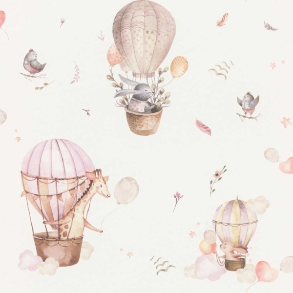 Papel Pintado Globlos Con Animales Rosas