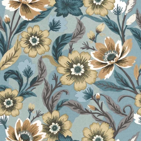 Papel Pintado Flores Elegantes Fondo Azul